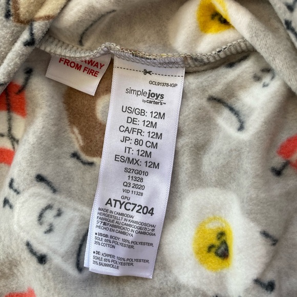 NWOT Carters 3-Pack Fleece Footie Pajama Set Sleeper PJs bundle size 12mo - Picture 4 of 11